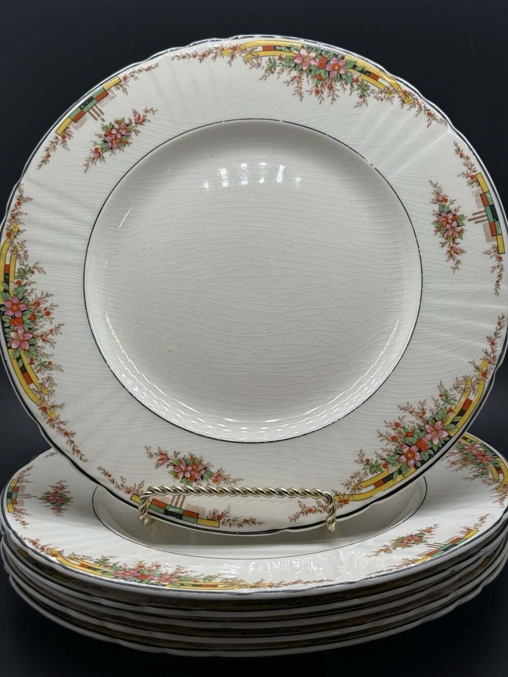 myott staffordshire Dinner Plates Tropical Flowers Crazing